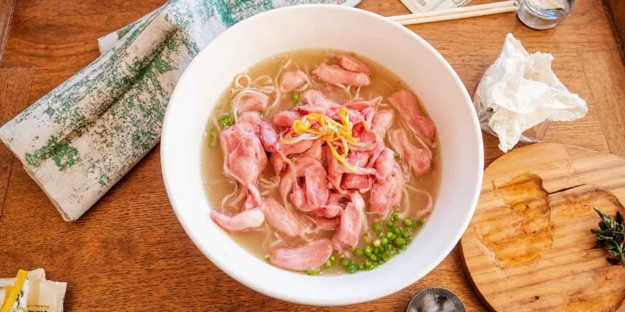 Chef enjoying a bowl of homemade chicken pho