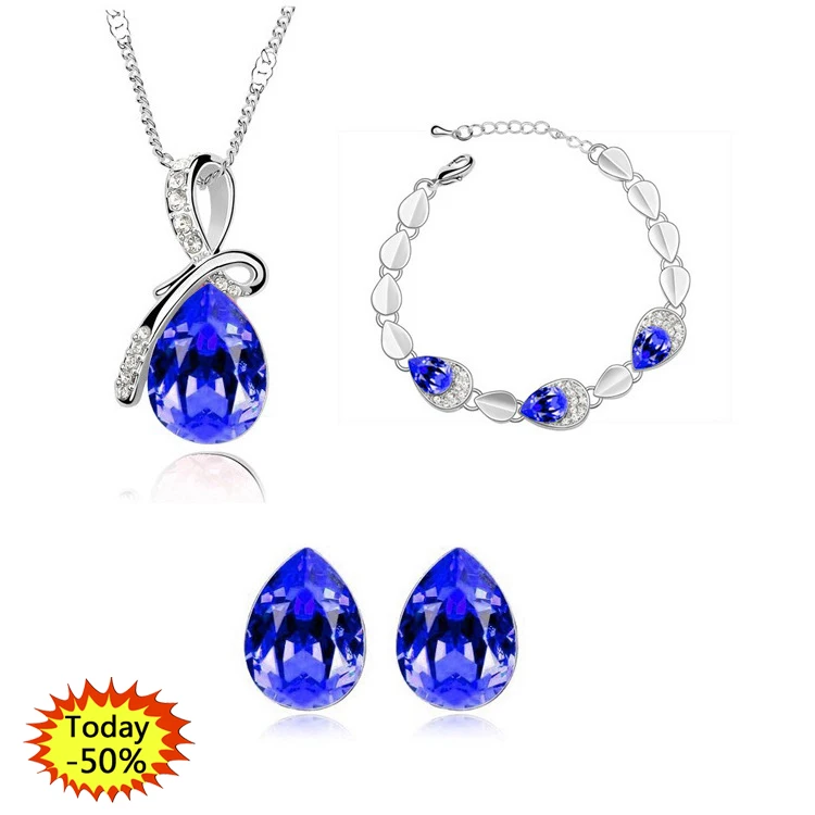 

2021 fashion quality Angel Tears Austrian Crystal Necklace & Bangle & Earring Set Fashion Jewelry Set