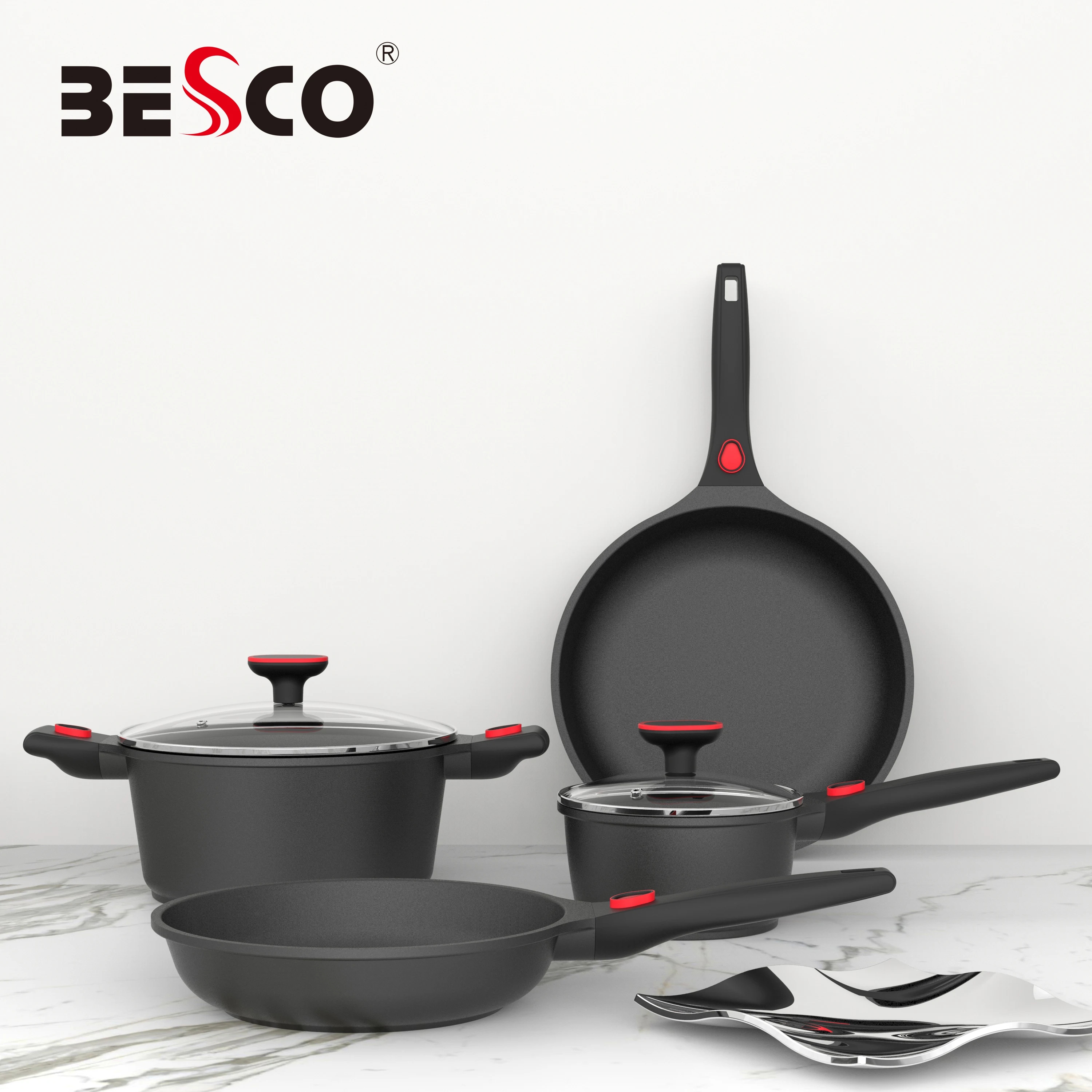 

Besco nonstick cookware sets 10-piece aluminum casserole sets blue pan nonstick coating sauce pan stockpot with lid induction co