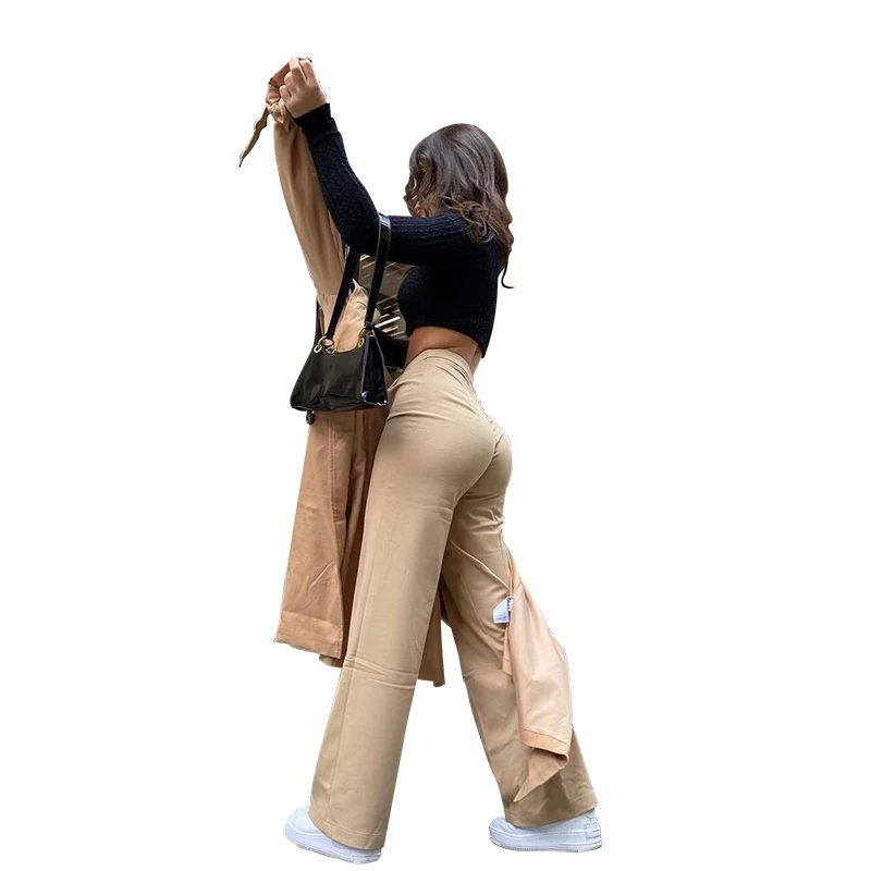 

2021 Women Fashion British style elegant Office Lady Suit Pants Ruffle high waist straight trousers