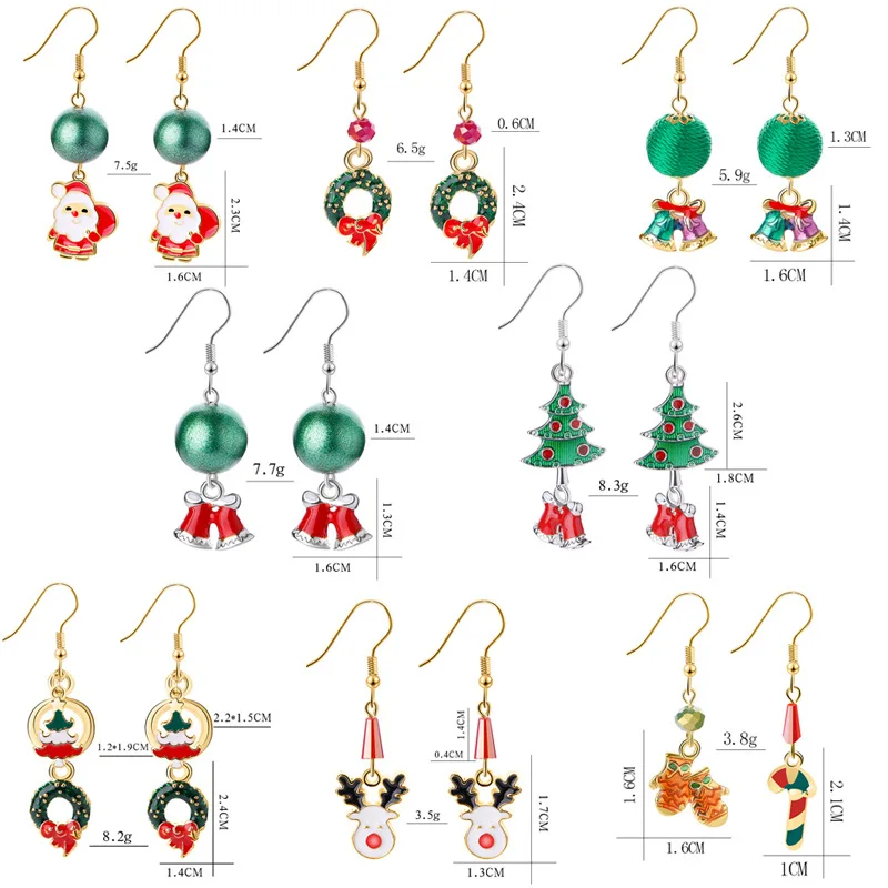 

Christmas series female cartoon elk Christmas tree bells Santa metal earrings, Purple, yellow, red, green, blue