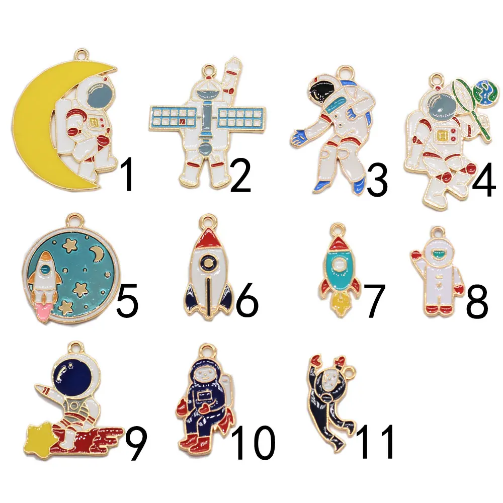 

Space Theme Charms Gold Plated Enamel Astronaut Jupiter Rocket Planet Celestial Pendant For Necklace Earring Jewelry Making