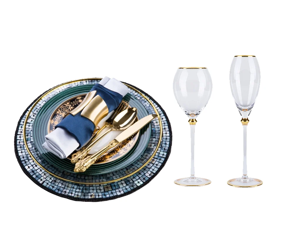 European American Cutlery set model room Western ceramic flat steak dishes plate Phnom Penh dark green glass Dinnerware set