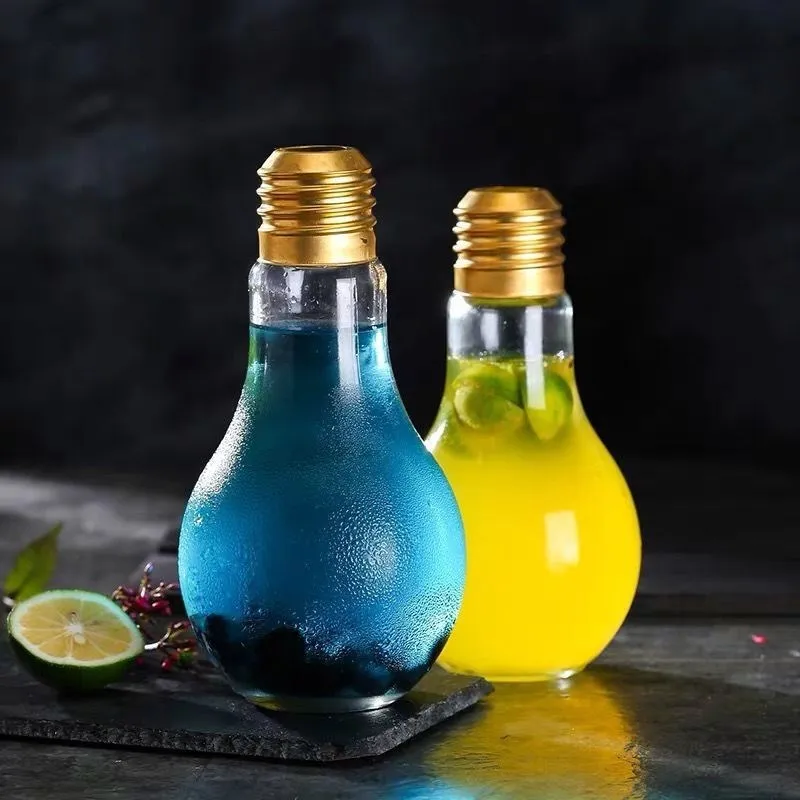 

Creative transparent glass bulb bottle Yogurt juice cup portable fruit glass drink bottles