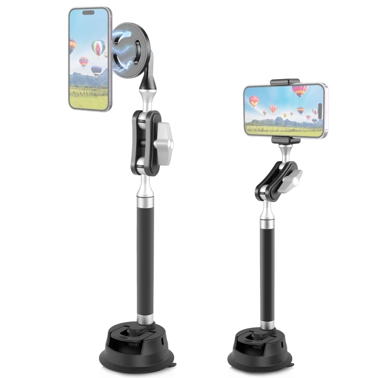 

New PULUZ Car Suction Cup Arm Mount Phone Tablet Aluminum Alloy Magnetic Holder With Phone Clamp