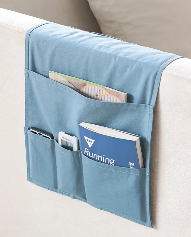 

Natural White Cotton Canvas Sofa Storage Bag Remote Control Organizer