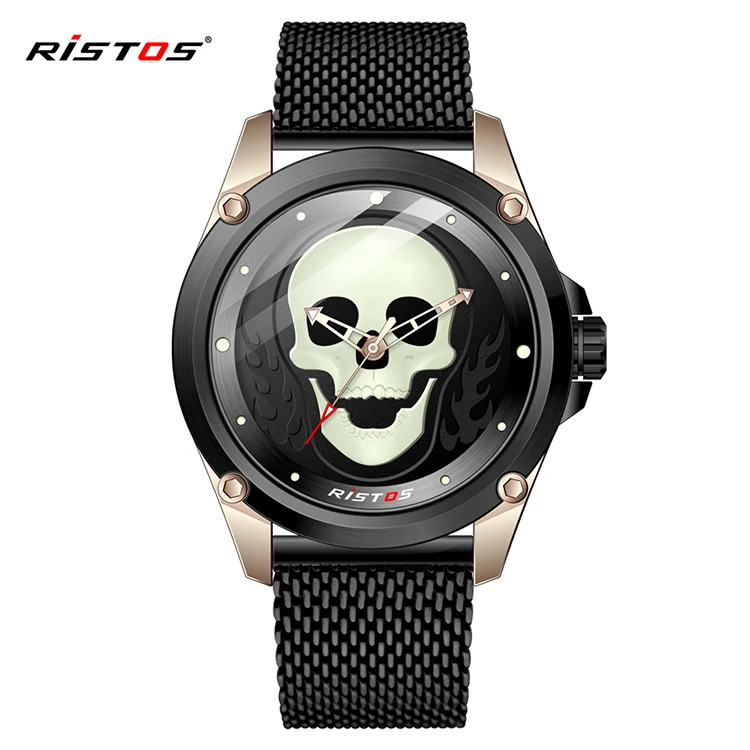 

RISTOS 9443 watches men wrist luxury custom logo stylish handsome black china stainless steel