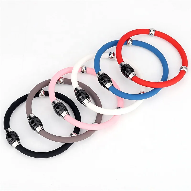 

Hot Sale Stainless Steel Rubber Anti-static Wireless Magnet Negative ion Energy Silicone Bracelets For Men Women Jewelry