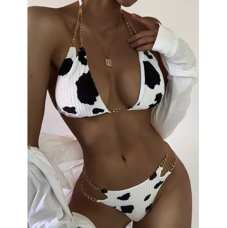 

YD Wholesale lady cow print beach wear sexy designer two piece swimsuit women swimwear thong bikini set