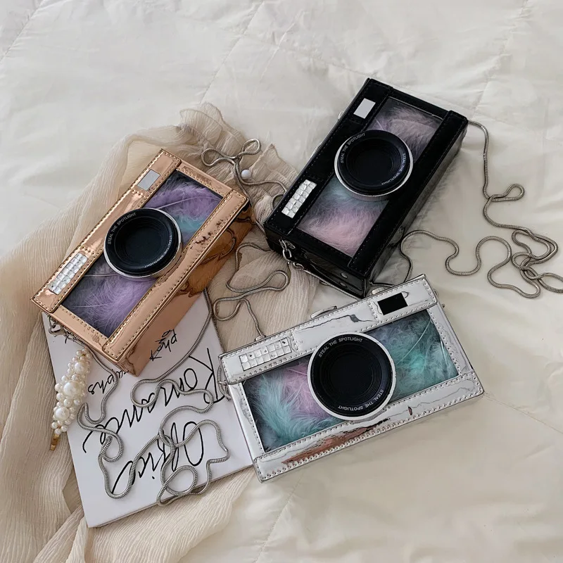 

New design transparent pvc shoulder bags fashion personalized camera shape chain purses for women 2020 handbag, 3colors