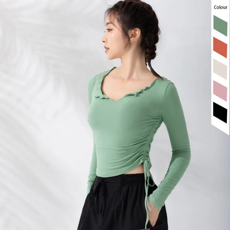 

Autumn New lady's long sleeve Tight t-shirts size S M L Casual Yoga tops, 5 colors