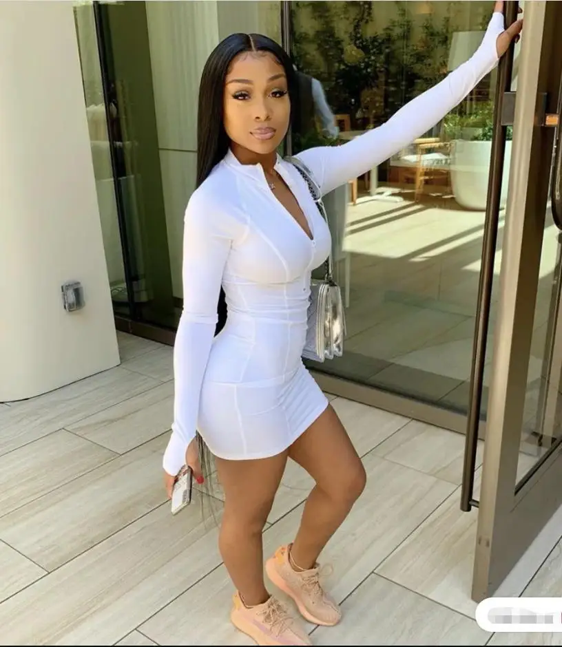 

FS1434D 2020 Hot sale women transparent long sleeve Sheath dress