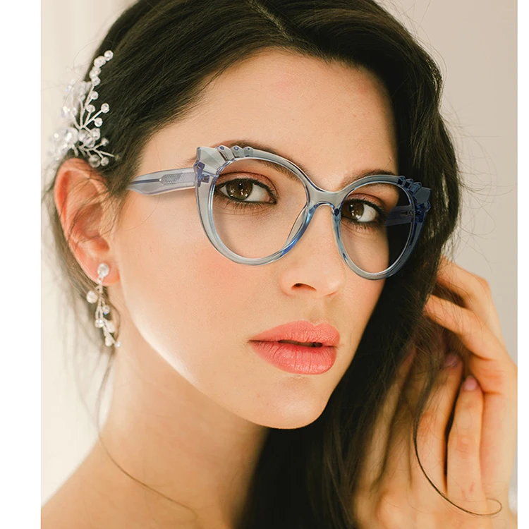 

Unique Euro Fashion Women Eyewear Customized Cat Eye Frames Anti Blue Ray Glasses, Black;leopard;clear;pink;blue;green