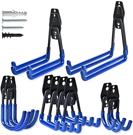 

Amazon Hot Selling 12-Pack Garage Organization Storage Double Hooks & Hangers, Heavy Duty Wall-Mount Organizer Hanging Holder, Blue