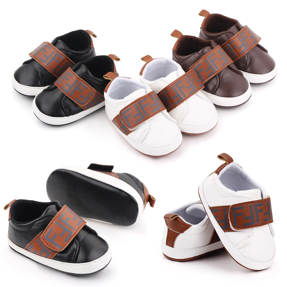 

New letter-print casual breathable YUNTI soft sole indoor toddler infant baby boys girls shoes, Brown/black/white