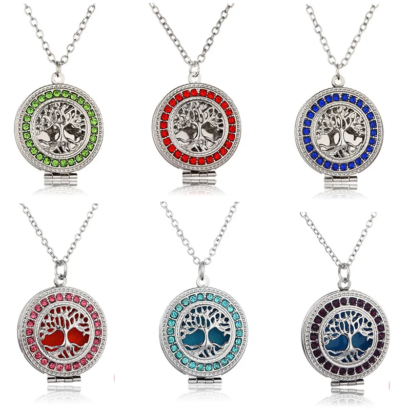 

Delicate Carved Multi-color Crystal Life Tree Perfume Oil Diffuser Necklace Jewelry