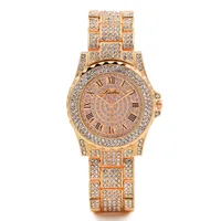 

3892 Roman Dial Gold Rose Gold Silver Full Diamond Watches With Crystal Quartz Watches Women Gold clock