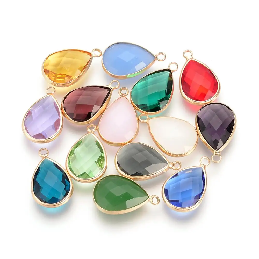 

Pandahall Faceted Drop Light Gold Brass Findings Mixed Color Glass Pendants