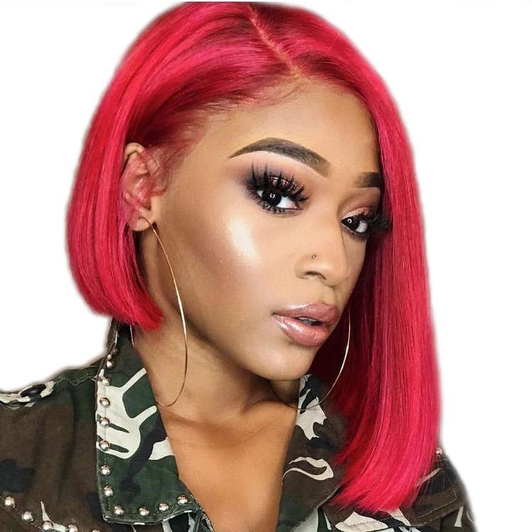 

Human Hair Short Bob Lace Front Wig Color Red 13*4 Swiss Lace Front Wigs