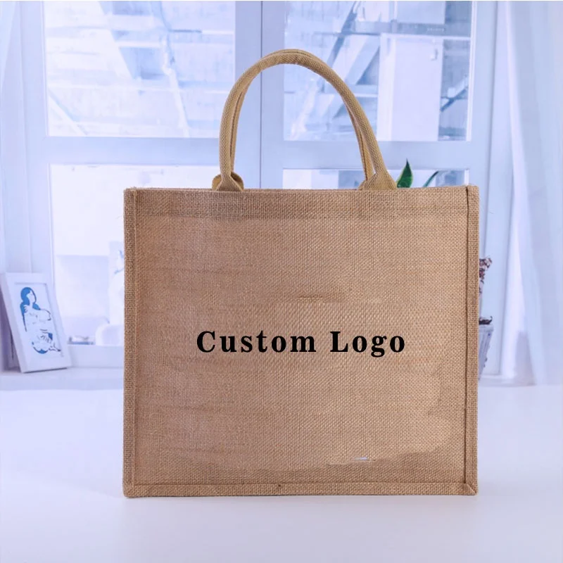 

2020 good quality burlap 100% jute tote bag heat thermal transfer shopping bag, Customized color