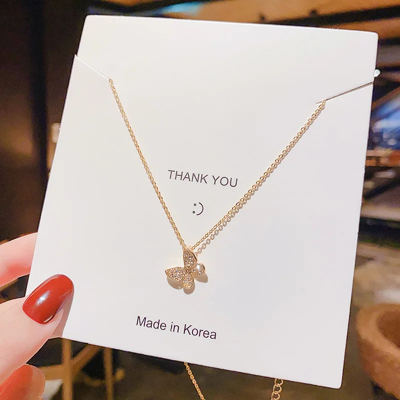 

Korean Diamond Necklace for Women Gold Chain w/ Butterfly Pendant Neck Chain Tiny Pendant Choker for Girlfriends, Picture