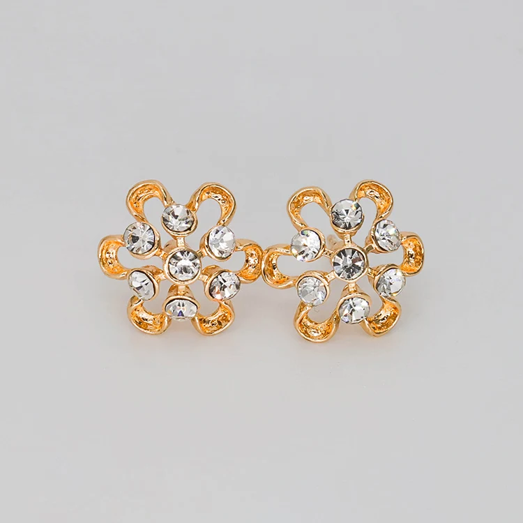 

Top quality promotional ladies earrings diamond hollow small flower fit to women cute girls, Gold