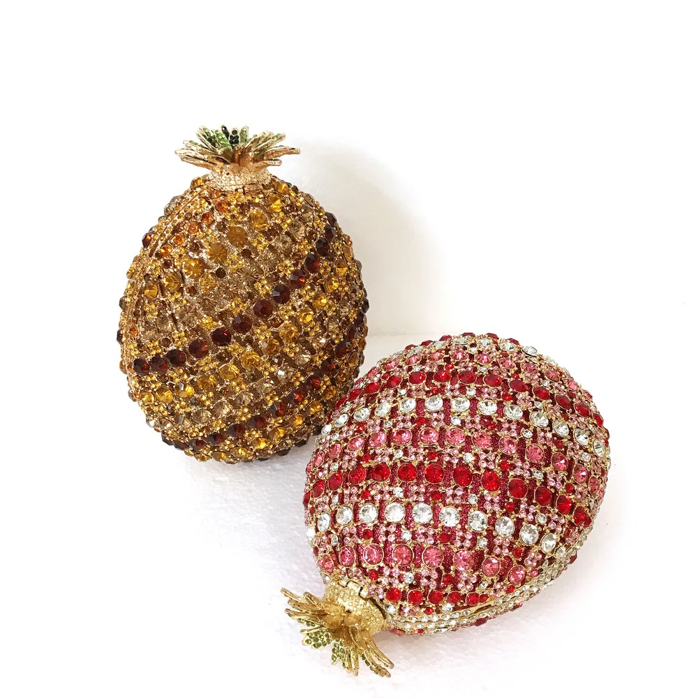 

Rhinestone Fruit Pineapple Shape Bag Bling Crystal Diamonds Evening Handbag Ladies Party Clutch Purse Bags/, Golden/red