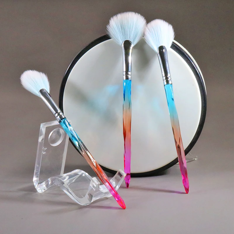 

3 pieces japanese makeup set professional make up brushes Rose golden Glitter Handle crystal Facial Fan Highlighting Brush set, Black