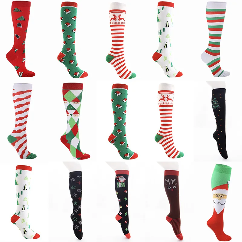 

Cotton Christmas Socks 2021 Women Travelers Anti-Fatigue Graduated Knee High Compression Fuzzy Christmas Socks