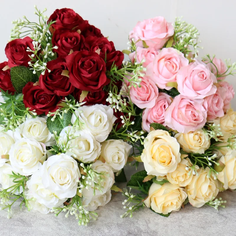 

Fake flowers Artificial Silk Flowers Peony Bouquets Bridal Rose Flowers Bouquet For Wedding Home Decoration Flores Artificiales