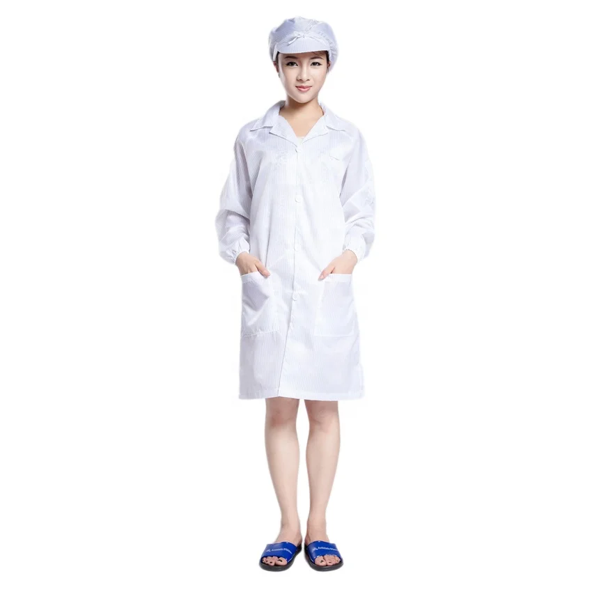 Reusable Esd Garment With Point Collar/esd Lab Coat With Zip Lock