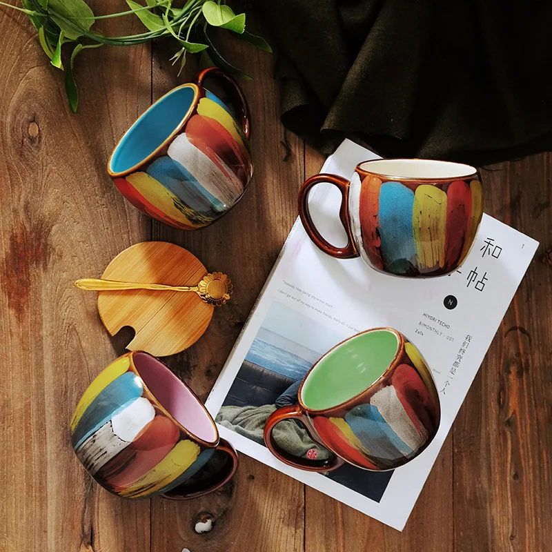 

Creative color coffee milk lovers breakfast mug spoon with lid