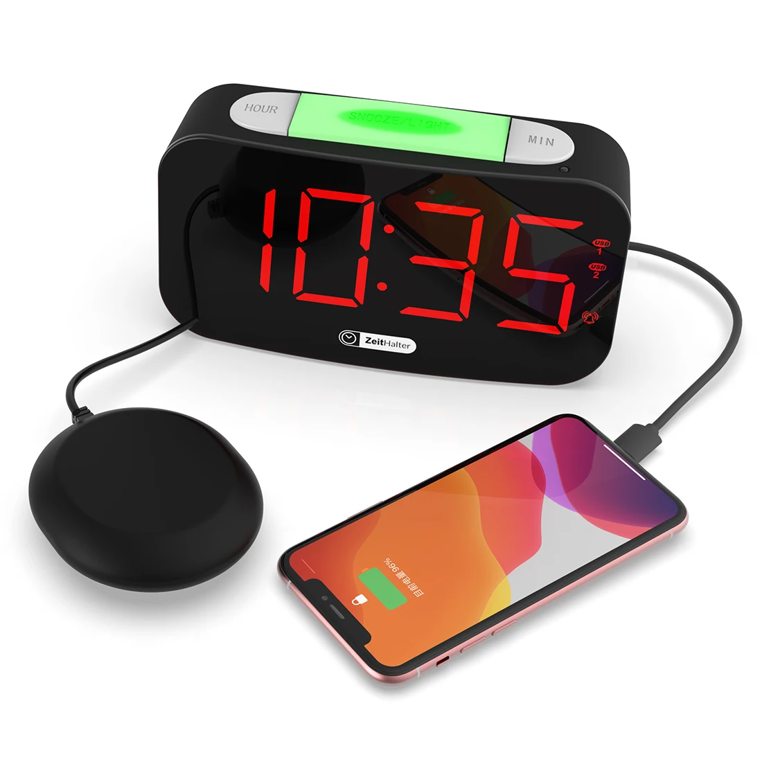 

2021 New Rectangular Super Loud Led Digital Alarm Clock Bed Vibrator Black Digital Clock Usb charger Heavy Sleepers Clock