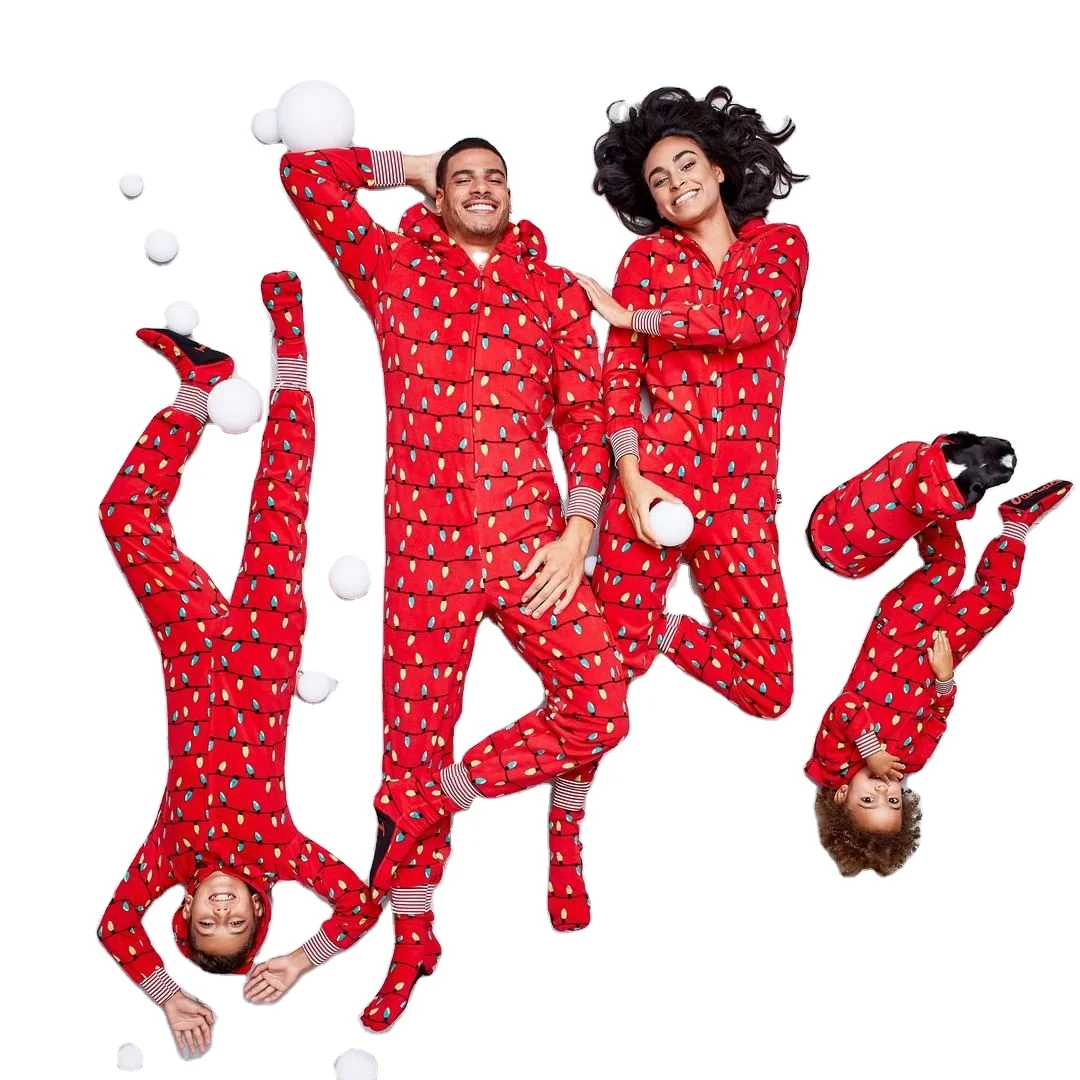 

2021 Family Matching Outfits Jumpsuit Christmas Pajamas Set Pattern One Piece Jumpsuit Zip-Front Romper with Hood Parents Child, Picture