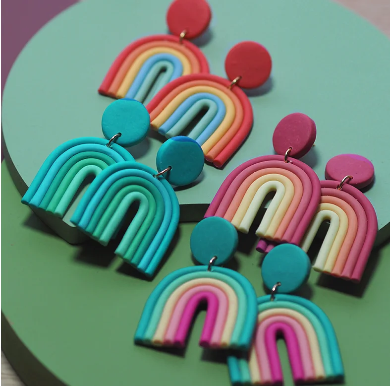 

fashion geometric polymer clay rainbow drop earrings newest multicolor clay earrings korean jewelry for women, Colorful