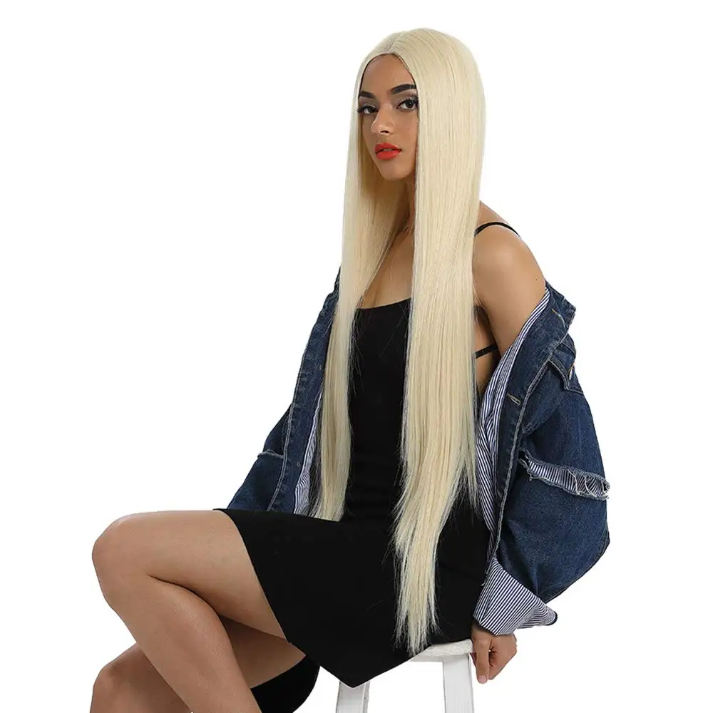 

Style Super Long Straight Lace Front Wigs Deeper Middle Part Lace Wig 613 White Synthetic Wigs
