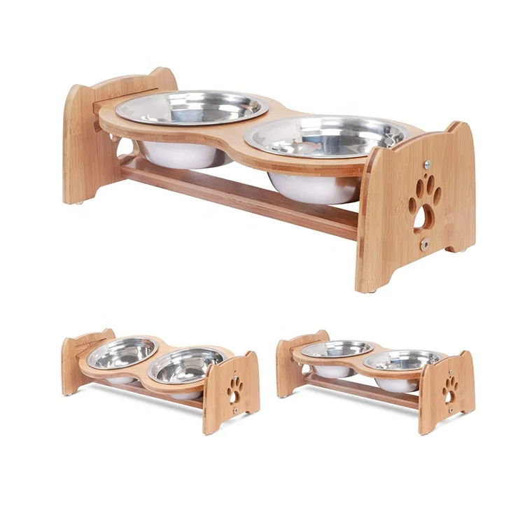 

Sohpety Cat Food Water Bowls Stand Feeder With Stainless Steel Bowls Adjustable Elevated Dog Bowl