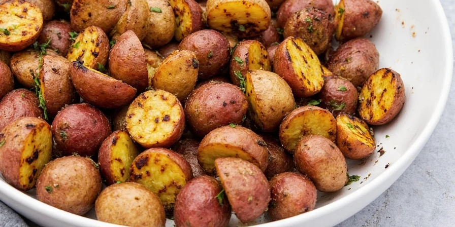 Parboiling red potato slices in a pot