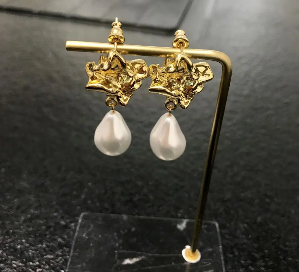 

retro elegant temperament irregular lava baroque shaped pearl earrings fashion minimal and gold earring jewelry