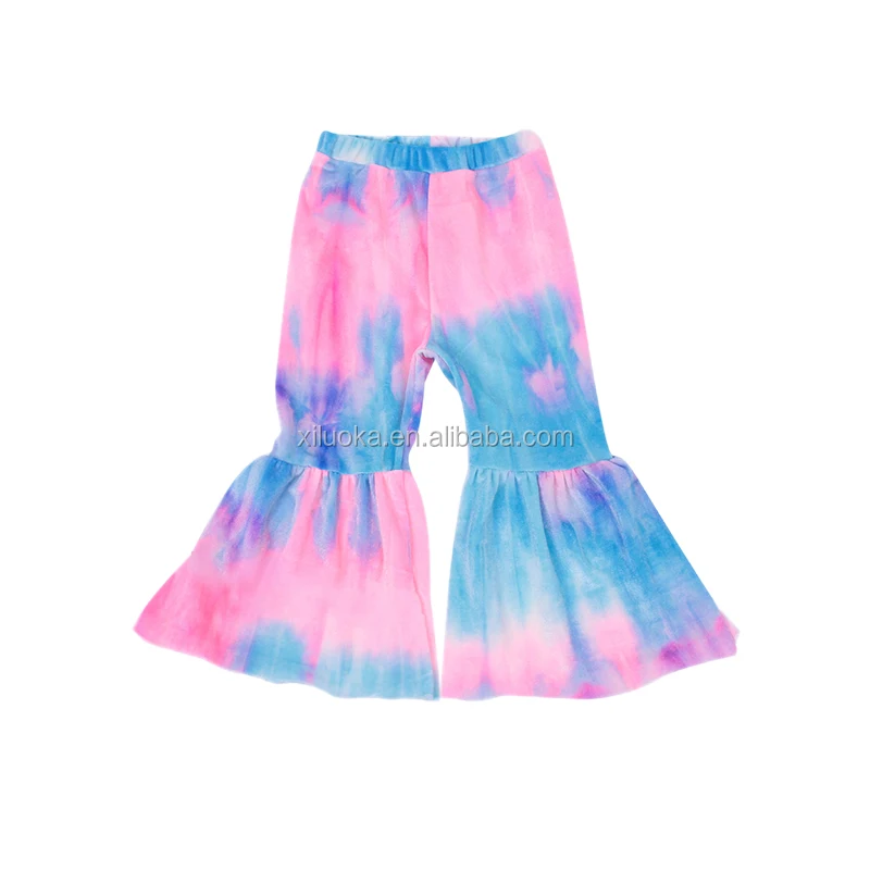 

2020 New Design Kids Boutique Leggings Girl Tie Dye Soft Velvet Bell Bottoms