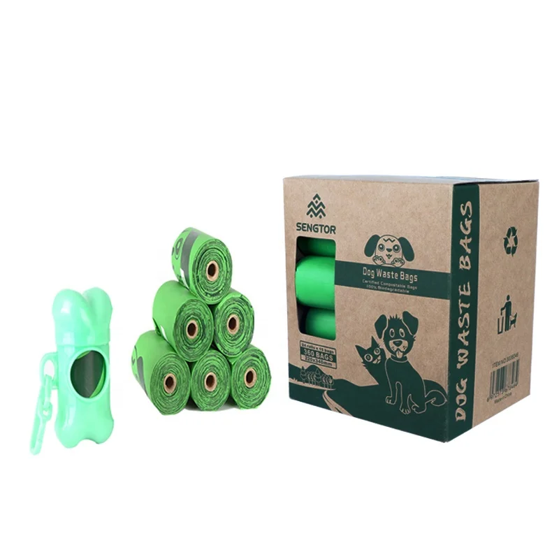 

Sengtor In Stock 100% Biodegradable Green Eco Friendly Pet Dog Poop Waste Bag 15PCS/Roll 24 Rolls Per Paper Box