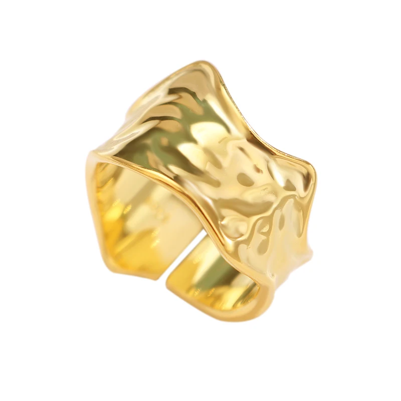 

Fukarni Simple Volcanic Lava Geometric Rings 18K Gold Plated Adjustable Irregular Sterling Silver Rings KR329