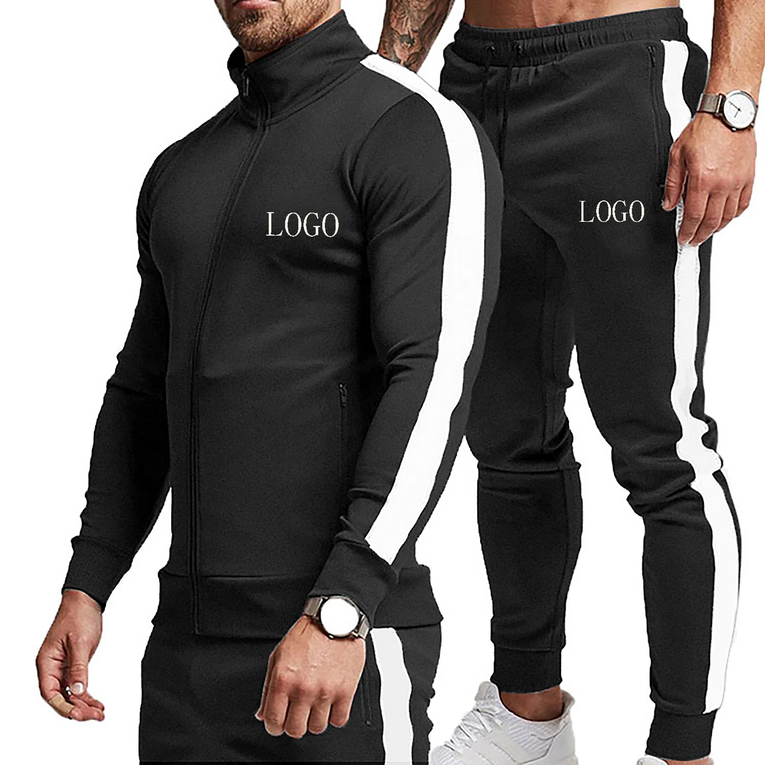 

China Competitive Price Breathable Custom Unbranded Black Color Fitness Sportswear Men Joggers Suits Set