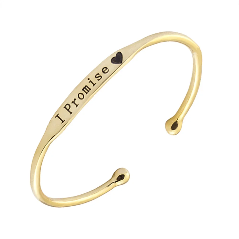 

I promise engraved charm brass alloy bracelet cuff bangle women bangles and cuffs, Silver and gold