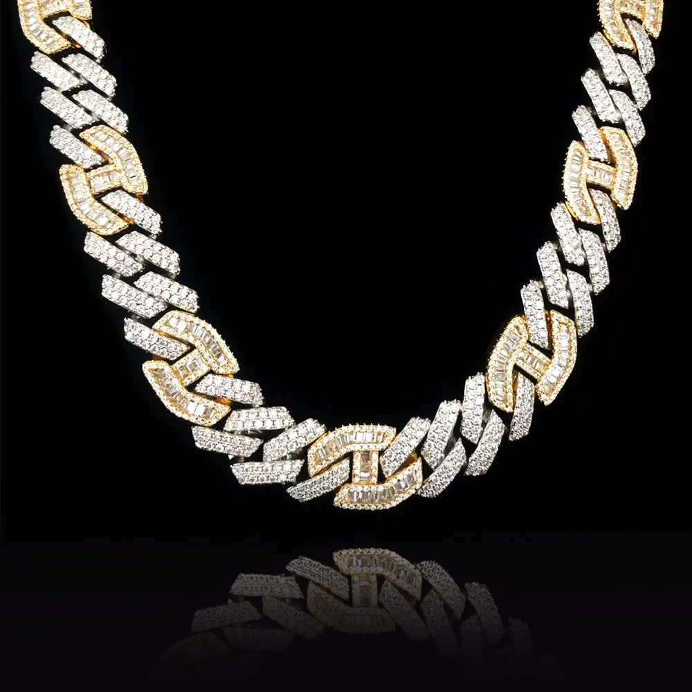 

Custom 925 Sterling Silver Moissanite Jewelry 15mm Zircon Cuban Link Necklace OEM VVS Moissanite Cadenas Kolye Cuban Chain, White/yellow