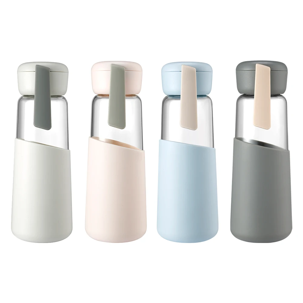 

Free Sample Eco Friendly Food Grade Custom Unbreakable Glass Water Bottle With Silicone Sleeve For Sports Travel Gym Office, Standard 4 colors customized color