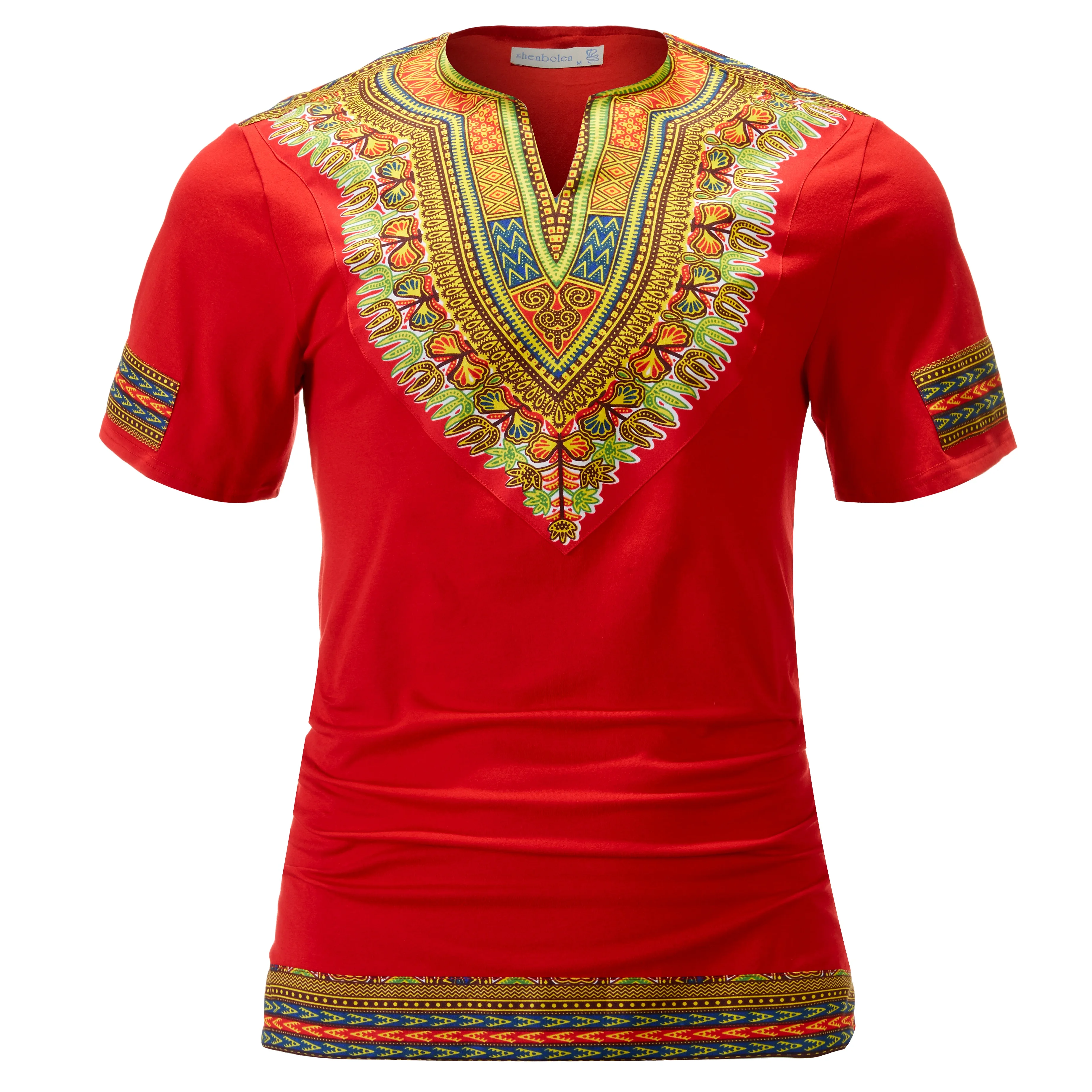 

Summer Hot Selling 100% Pure Cotton Top Dashiki Short-sleeve High-quality T-shirt African Print Customized Plus Size Men's Wear, Custom color