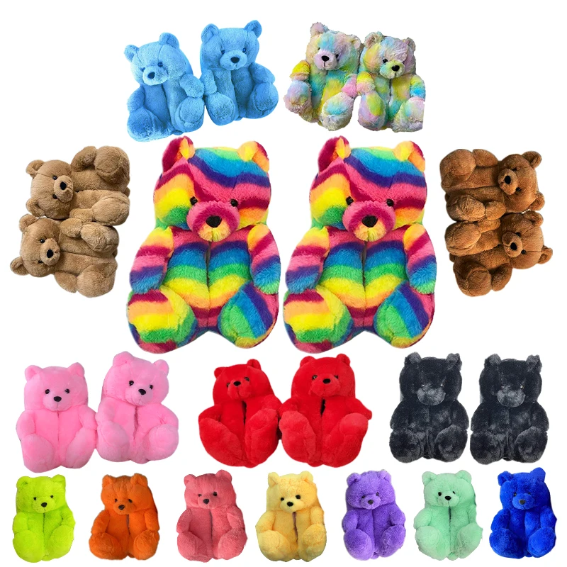 

For Options New Designer Cheap Bear Slippers Fashion Indoor Lady Shoes Women Household Animal Fluffy Plush Slipper, 8 color