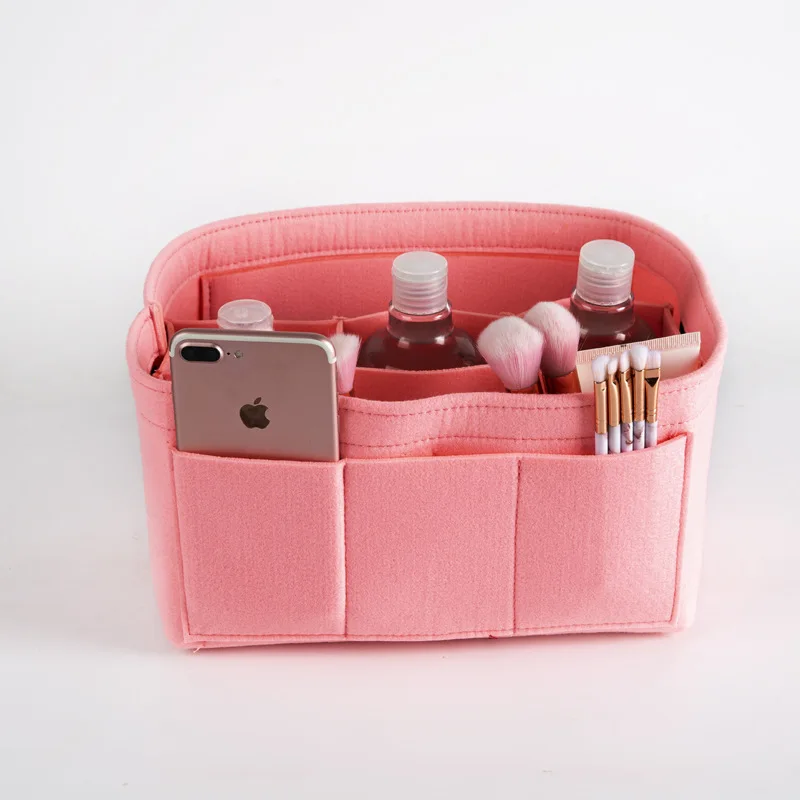 

Women stylish tote travel cosmetic toiletry Purse insert storage makeup Organiser felt bag, Customized color