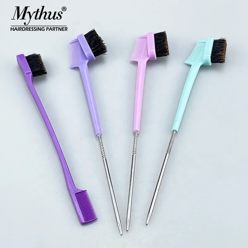 

Private Label Mini Soft Bristle Doublesided Hair Edge Brush Rat Tail Eyebrow Brush for Barber